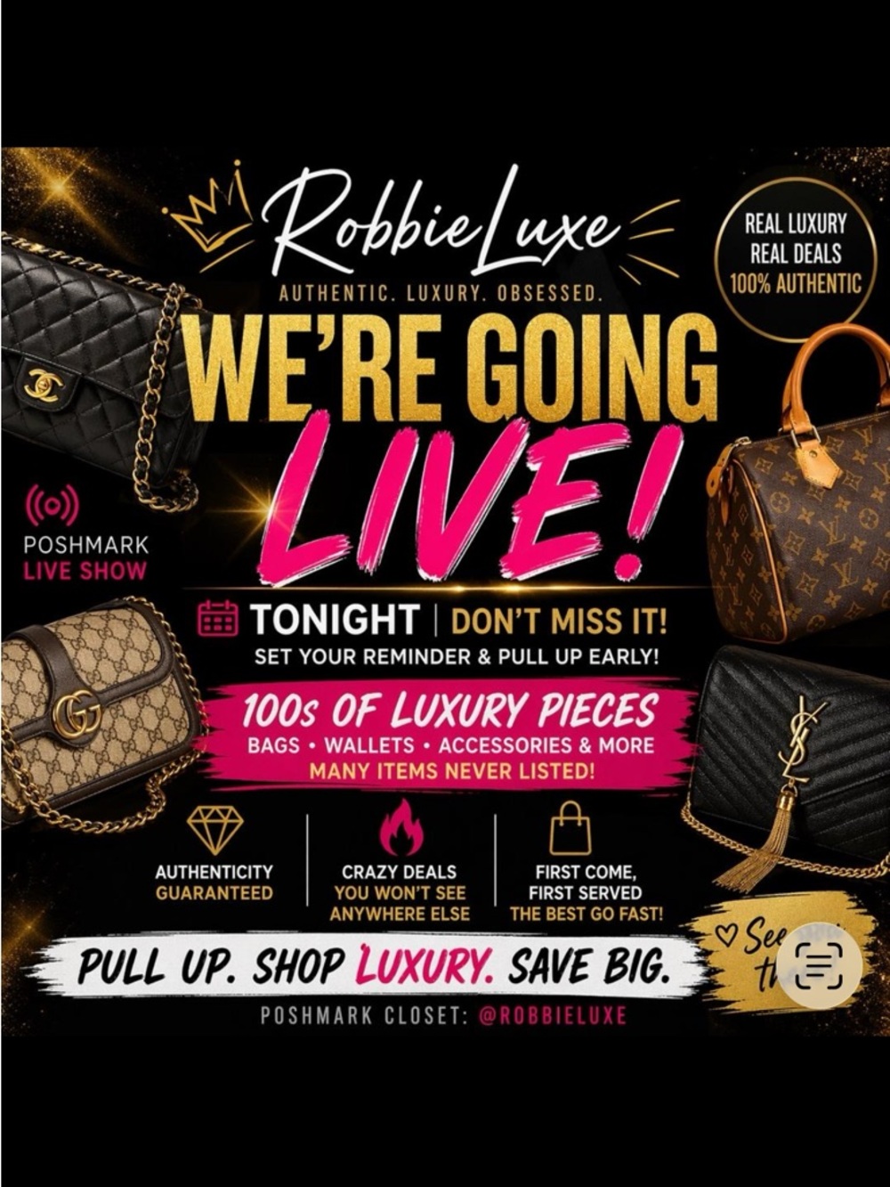 🚨 ROBBIELUXE LIVE @ 10:50PM 🚨 100s OF LUXURY DROPPING TONIGHT 💎